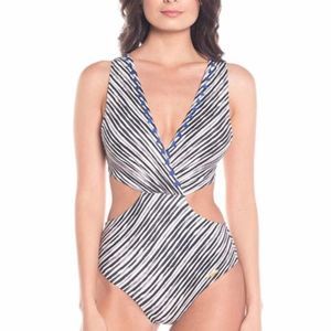 Saha Swimwear Size Small Monokini Gracia Light Stripes cut out details